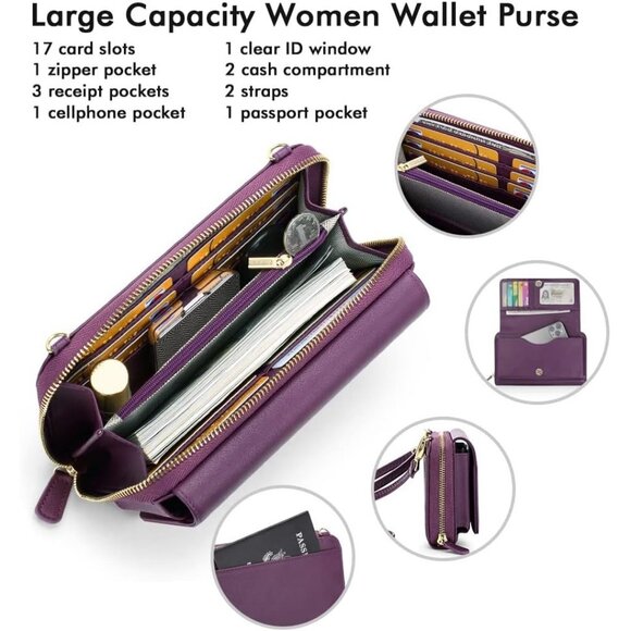 Women’s 13-purple Leather Imported Zipper Purses Crossbody Bag - Picture 4 of 7